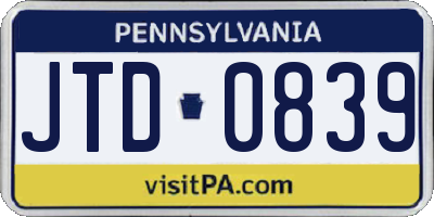 PA license plate JTD0839