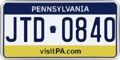PA license plate JTD0840