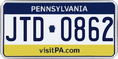 PA license plate JTD0862