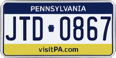 PA license plate JTD0867