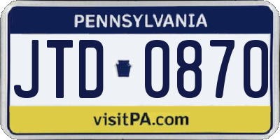 PA license plate JTD0870