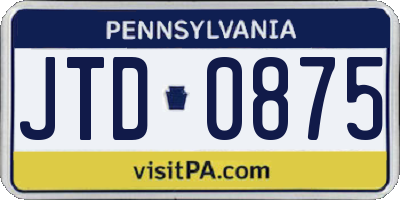 PA license plate JTD0875