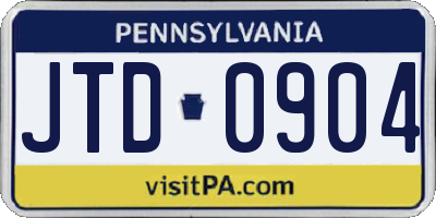 PA license plate JTD0904