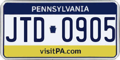PA license plate JTD0905