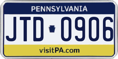 PA license plate JTD0906