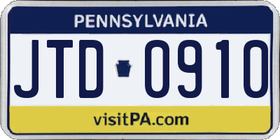 PA license plate JTD0910