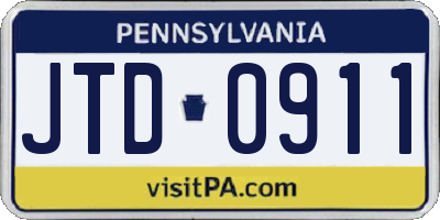 PA license plate JTD0911