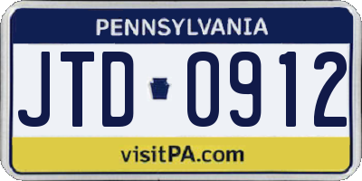 PA license plate JTD0912