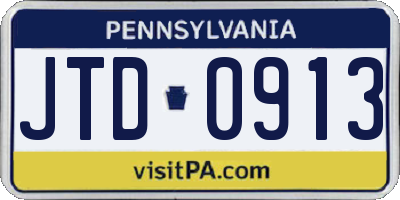 PA license plate JTD0913