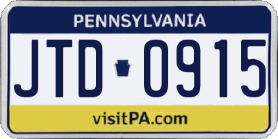 PA license plate JTD0915