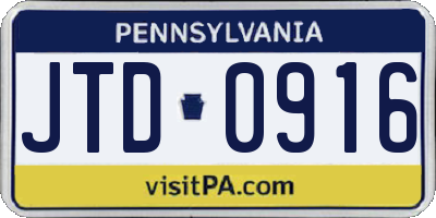 PA license plate JTD0916