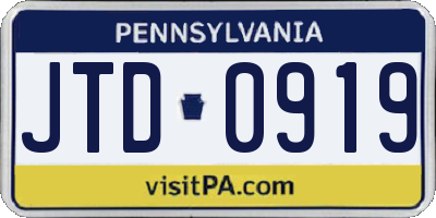 PA license plate JTD0919