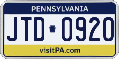 PA license plate JTD0920