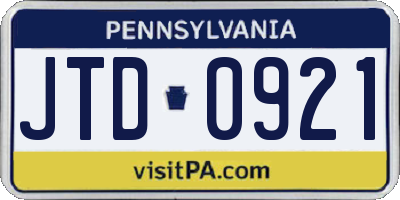 PA license plate JTD0921