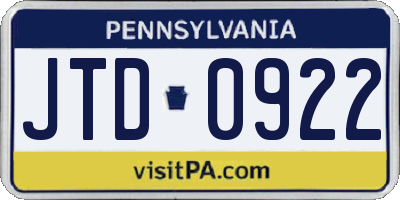 PA license plate JTD0922