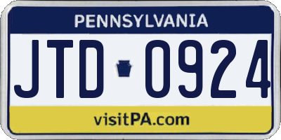 PA license plate JTD0924