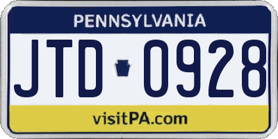 PA license plate JTD0928