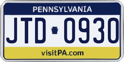 PA license plate JTD0930