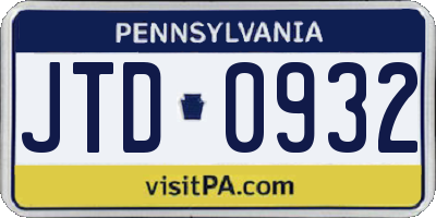 PA license plate JTD0932