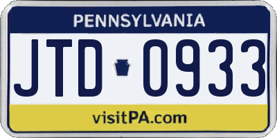 PA license plate JTD0933