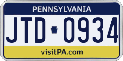 PA license plate JTD0934