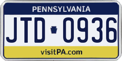 PA license plate JTD0936