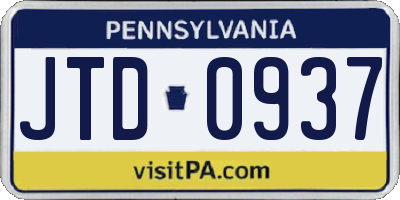 PA license plate JTD0937