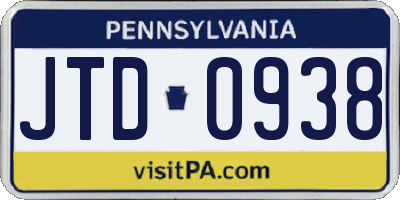PA license plate JTD0938