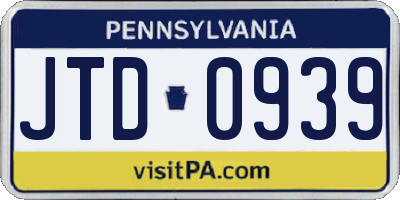 PA license plate JTD0939