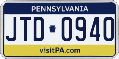 PA license plate JTD0940