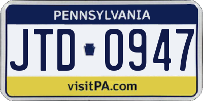 PA license plate JTD0947