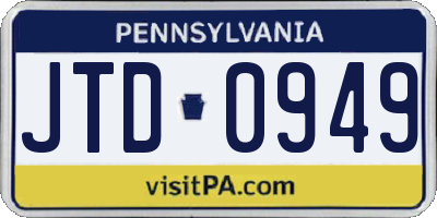 PA license plate JTD0949