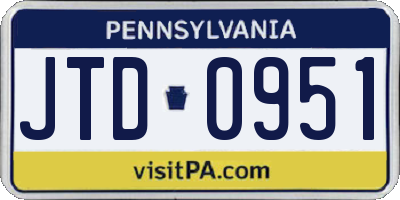 PA license plate JTD0951