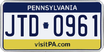 PA license plate JTD0961