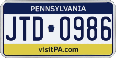PA license plate JTD0986