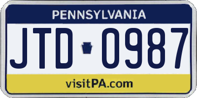 PA license plate JTD0987