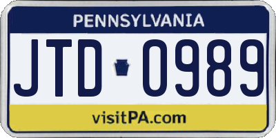 PA license plate JTD0989