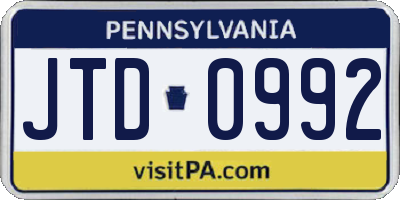 PA license plate JTD0992