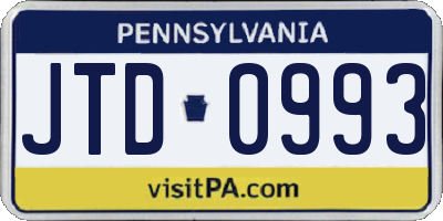 PA license plate JTD0993