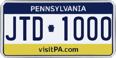 PA license plate JTD1000