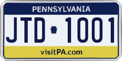PA license plate JTD1001