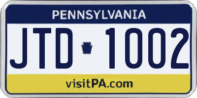 PA license plate JTD1002