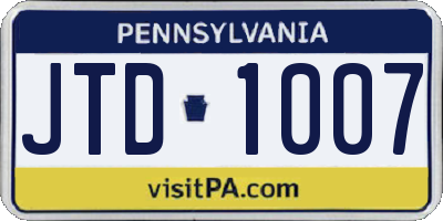 PA license plate JTD1007