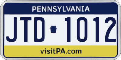 PA license plate JTD1012