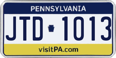 PA license plate JTD1013