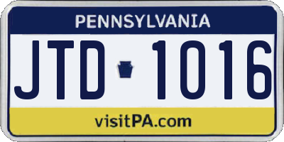 PA license plate JTD1016