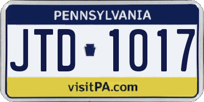 PA license plate JTD1017