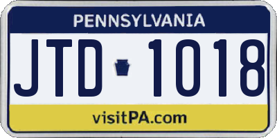 PA license plate JTD1018