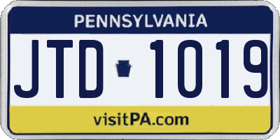 PA license plate JTD1019