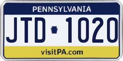 PA license plate JTD1020